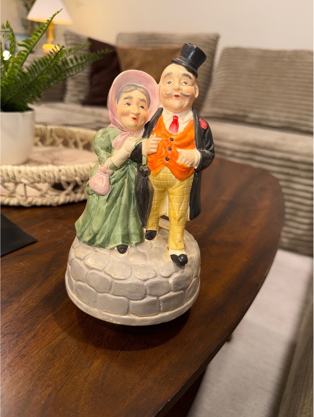 Victorian Couple Figurine on Cobblestone Base